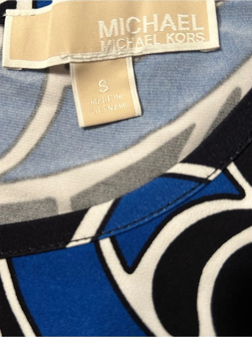 Michael Kors Dress Sleeveless Black Amalfi Blue Abstract Print Stretchy